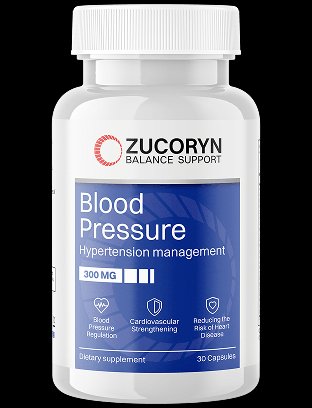 Zucoryn Blood Pressure Support Capsules bottle – 300 MG, 30 capsules, sold in Canada